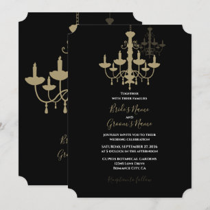 Elegant Black Gold Chandelier Wedding Invitations