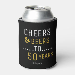 Elegant Black & Gold Cheers & Beers 50th Birthday Can Cooler