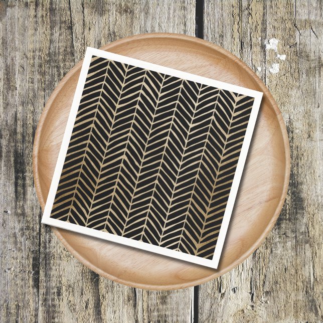 Elegant Black & Gold Chevron Bridal Wedding Napkin (Creator Uploaded)