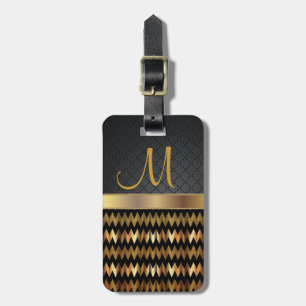 Elegant Black & Gold Chevron Pattern Design Luggage Tag