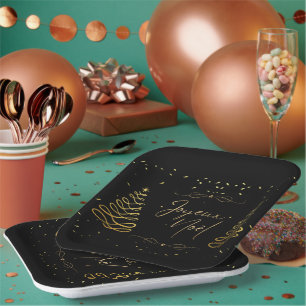 Elegant Black & Gold Christmas Entertaining Paper Plate