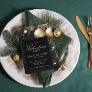 Elegant Black & Gold Christmas Eve Party Invitation