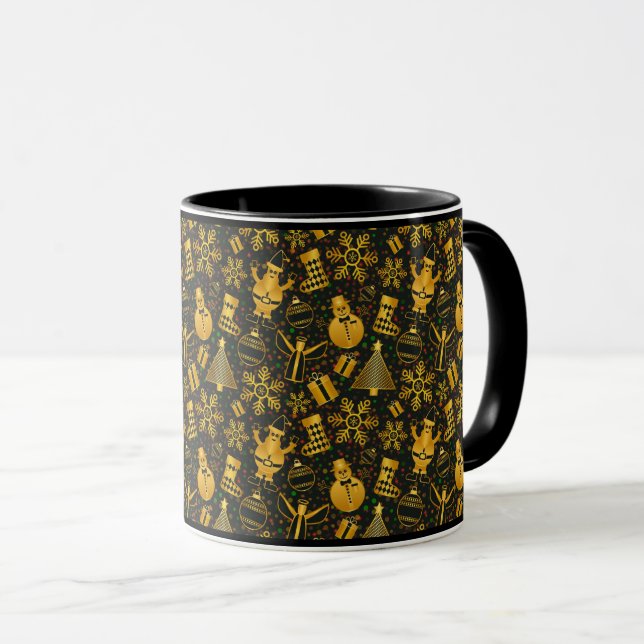 Elegant Black & Gold Christmas Holiday Snowman Mug (Front Right)