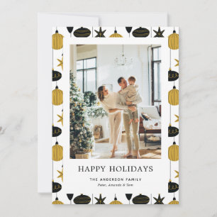 Elegant Black Gold Christmas Ornaments Photo Holiday Card
