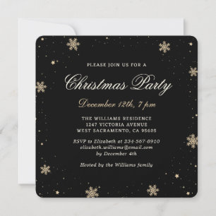 Elegant Black Gold Christmas Party Invitation