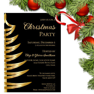 Elegant Black & Gold Christmas Party Invitation
