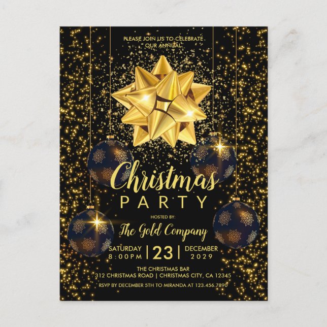 Elegant Black Gold Christmas Party Invitation (Front)