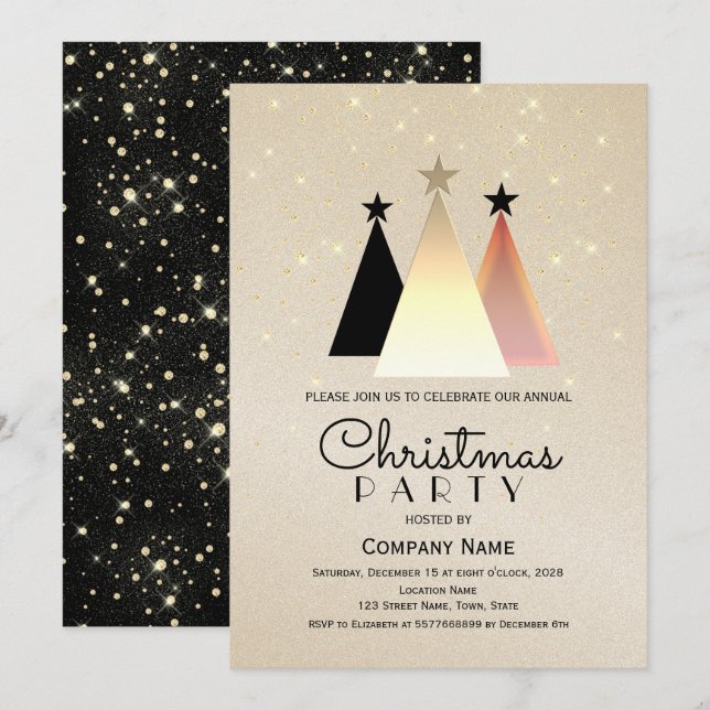 Elegant Black Gold Christmas Party Invitation (Front/Back)
