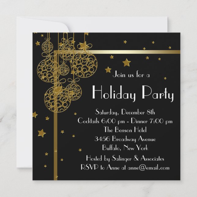 Elegant Black Gold Christmas Party Invitations (Front)