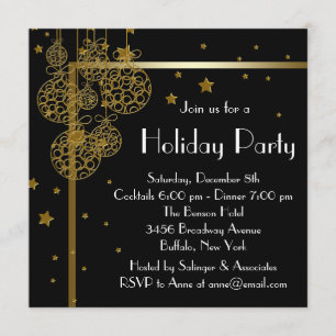 Elegant Black Gold Christmas Party Invitations