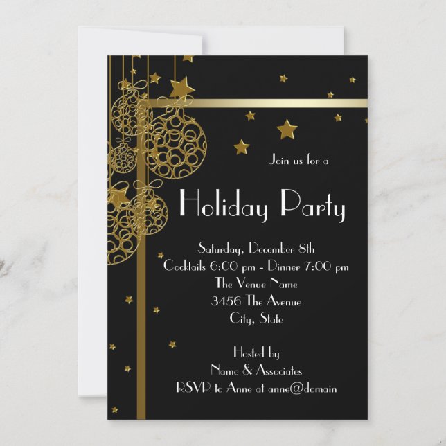 Elegant Black Gold Christmas Party Invitations (Front)