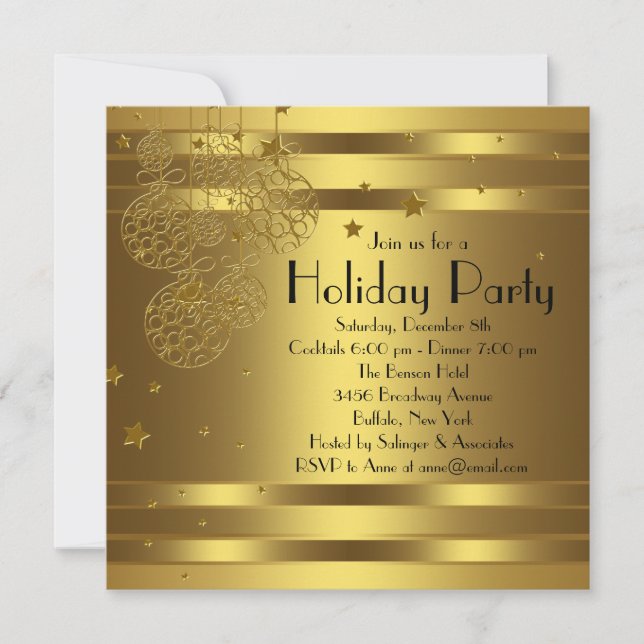 Elegant Black Gold Christmas Party Invitations (Front)