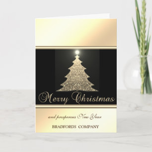 Elegant Black, Gold,  Christmas Tree, Company Holiday Card