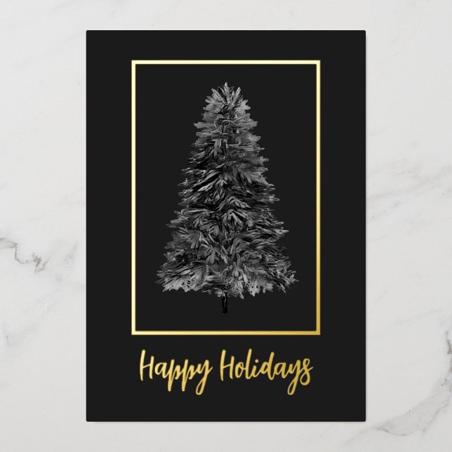 Elegant Black Gold Christmas Tree  Foil Holiday Card (Front)