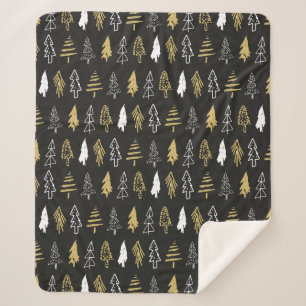 Elegant Black Gold Christmas Tree Forest Pattern Sherpa Blanket