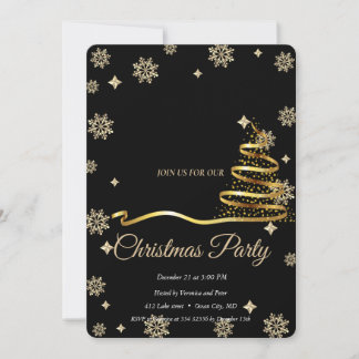 Elegant Black -Gold Christmas Tree Invitation