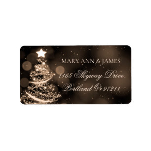 Elegant Black & Gold Christmas Wedding Address Label