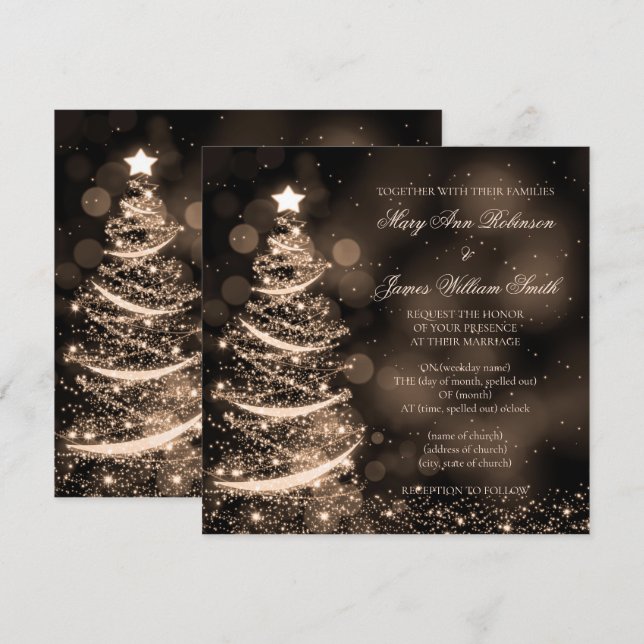 Elegant Black & Gold Christmas Wedding Invitation (Front/Back)