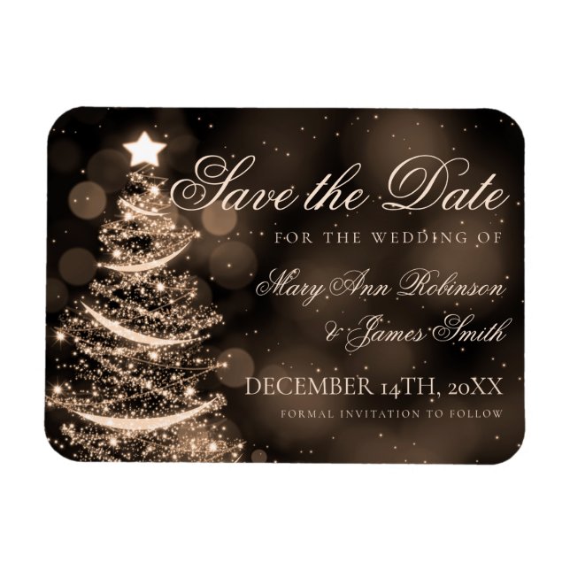 Elegant Black Gold Christmas Wedding Save The Date Magnet (Horizontal)