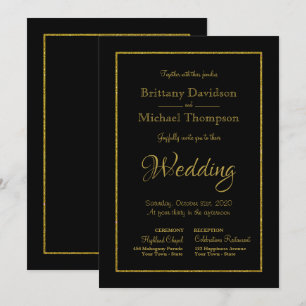 Elegant Black Gold Church Wedding Invitation
