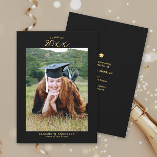 Elegant Black Gold Class of 2024 Graduation Photo Announcement