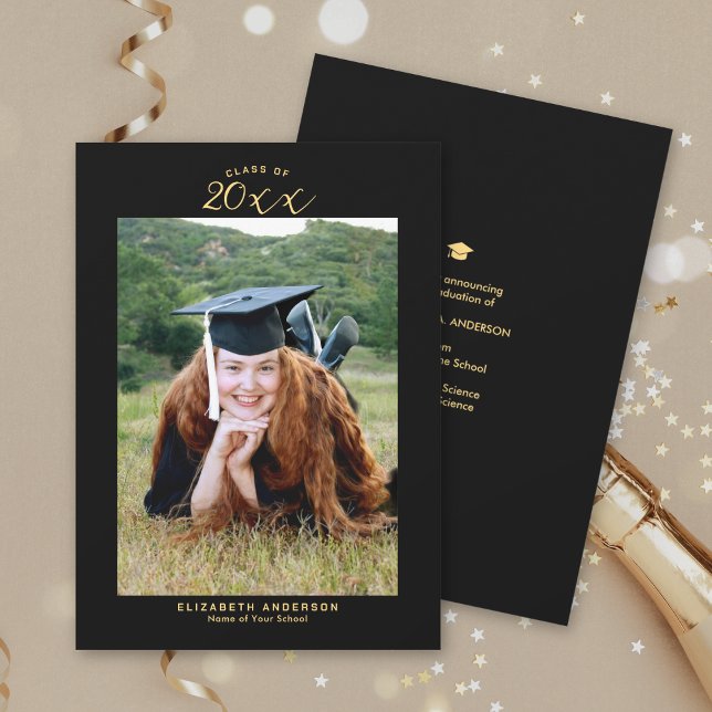 Elegant Black Gold Class of 2024 Graduation Photo Announcement (Creator Uploaded)