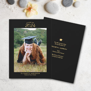 Elegant Black Gold Class of 2024 Graduation Photo Announcement