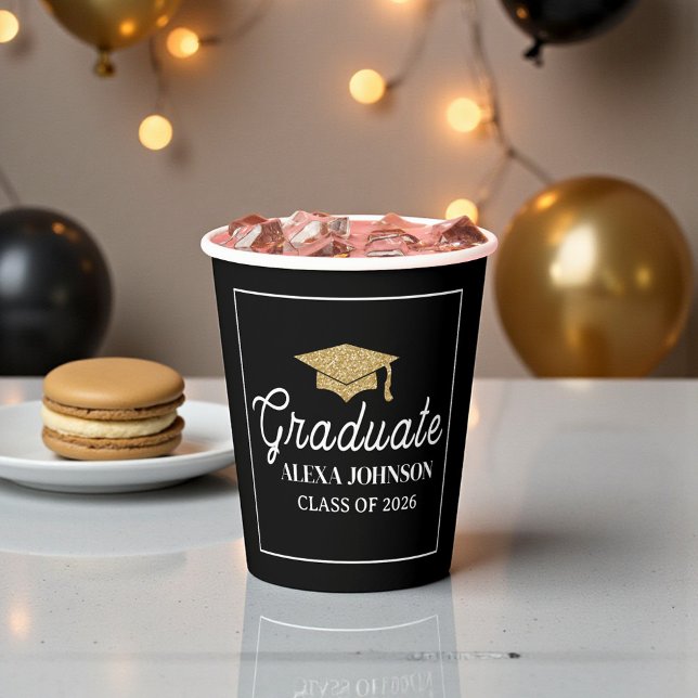 Elegant Black & Gold Class Of 2026 Graduation Paper Cups (Creator Uploaded)