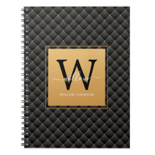 Elegant Black Gold Classy Monogram Initial Script Notebook