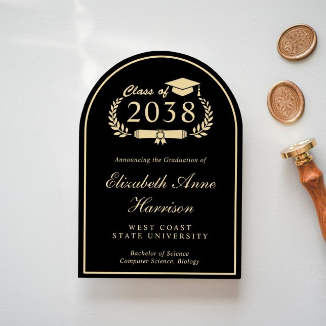Elegant Black Gold College Graduation Party Invitation (Share the pride and excitement of your graduate's achievement with friends and family near and far)