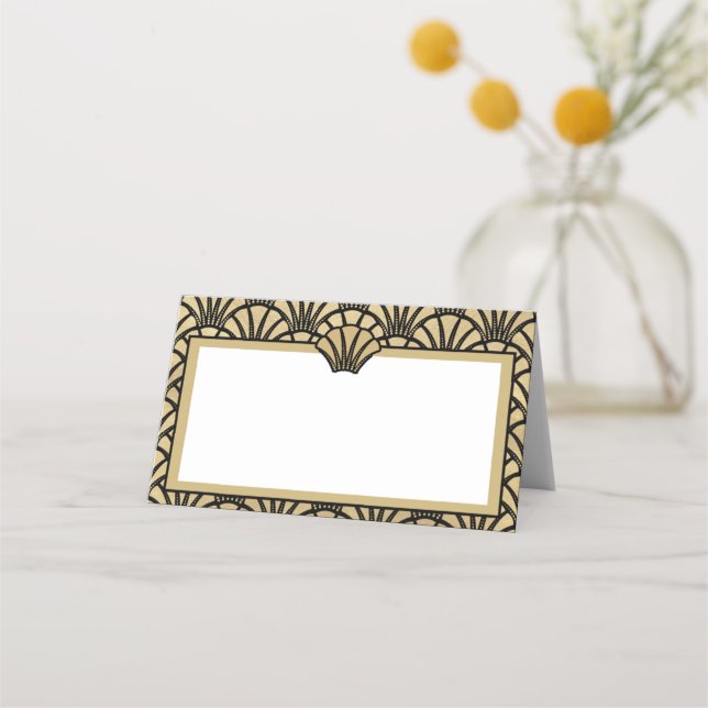 Elegant Black Gold Coloured Art Deco Wedding Event Place Card (Front)