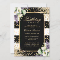 Elegant Black Gold Confetti Calla Lily Birthday