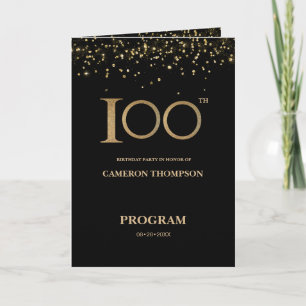 Elegant Black Gold confetti Custom 100th birthday  Programme