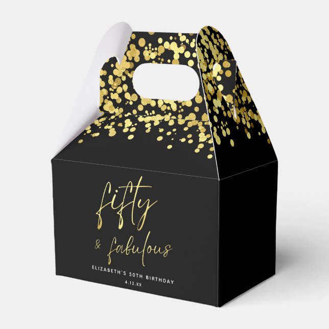 Elegant Black Gold Confetti Fifty and Fabulous Favour Box (Front Side)
