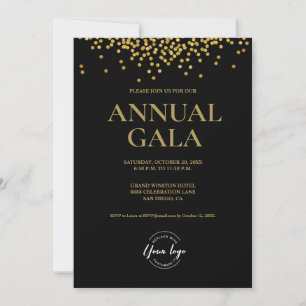 Elegant Black Gold confetti logo Gala corporate Invitation