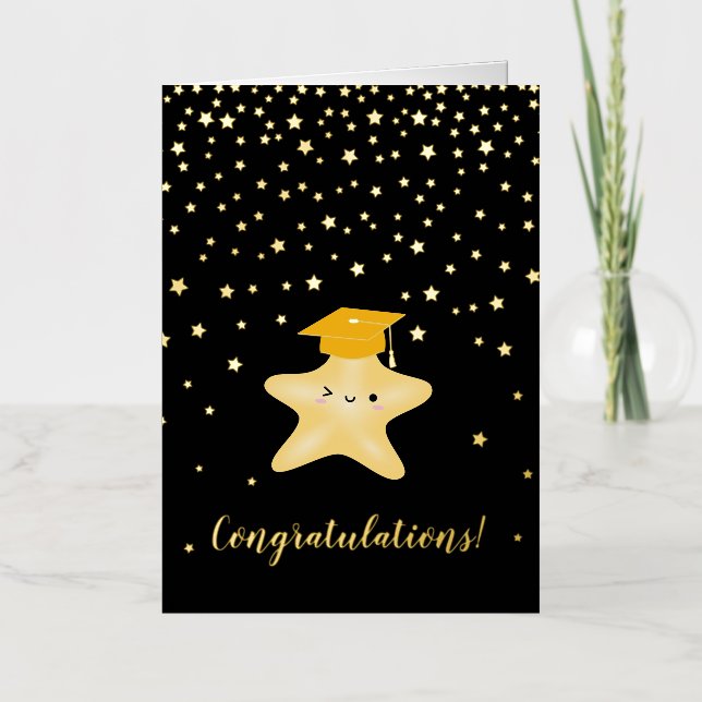 Elegant Black & Gold Congratulations Graduate Foil Greeting Card (Front)