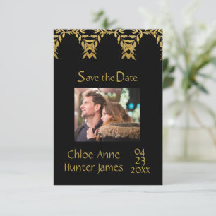 Elegant Black Gold Contemporary Chic Photo Save The Date