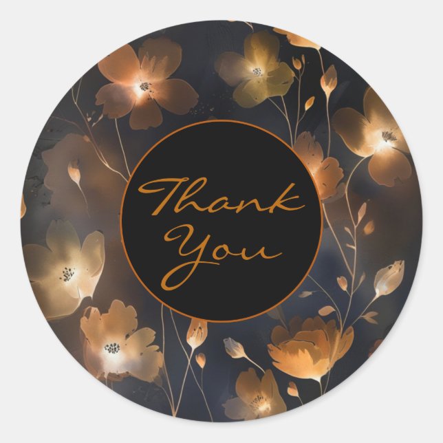 Elegant black gold copper terra cotta floral  classic round sticker (Front)