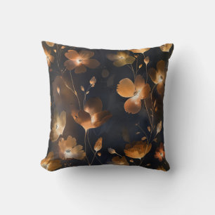 Elegant black gold copper terra cotta floral  cushion