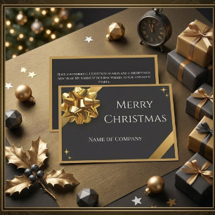 Elegant Black & Gold Corporate Christmas with Bow Holiday Card