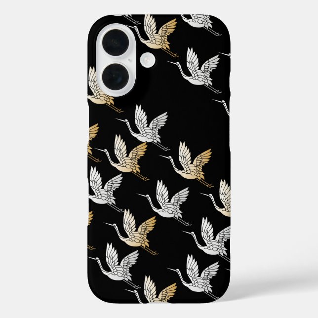 Elegant Black Gold Crane Modern Japanese Art Case-Mate iPhone Case (Back)
