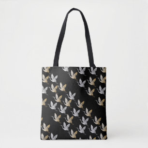 Elegant Black Gold Crane Modern Japanese Tote Bag