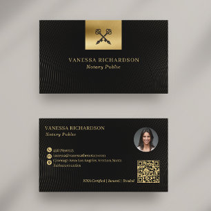 Elegant Black & Gold Cross Pen Notary QR Business Card