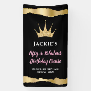 Elegant Black Gold Cruise Door 50th Birthday Banner