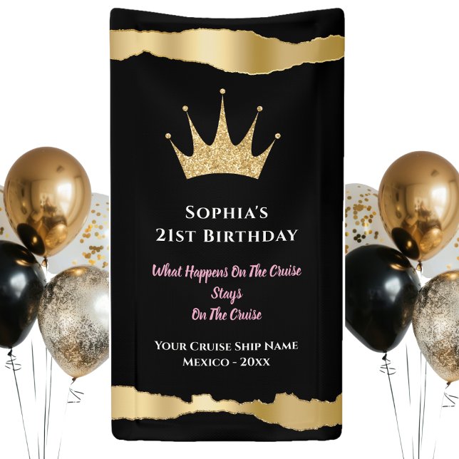 Elegant Black Gold Cruise Door Birthday Banner (Birthday Cruise - Celebrate the birthday girl with a gold and black elegant door decor banner. )