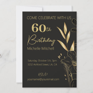 Elegant Black Gold Custom 60th Birthday Any Age Invitation