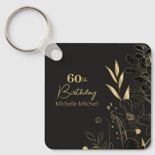 Elegant Black Gold Custom 60th Birthday Any Age  Key Ring