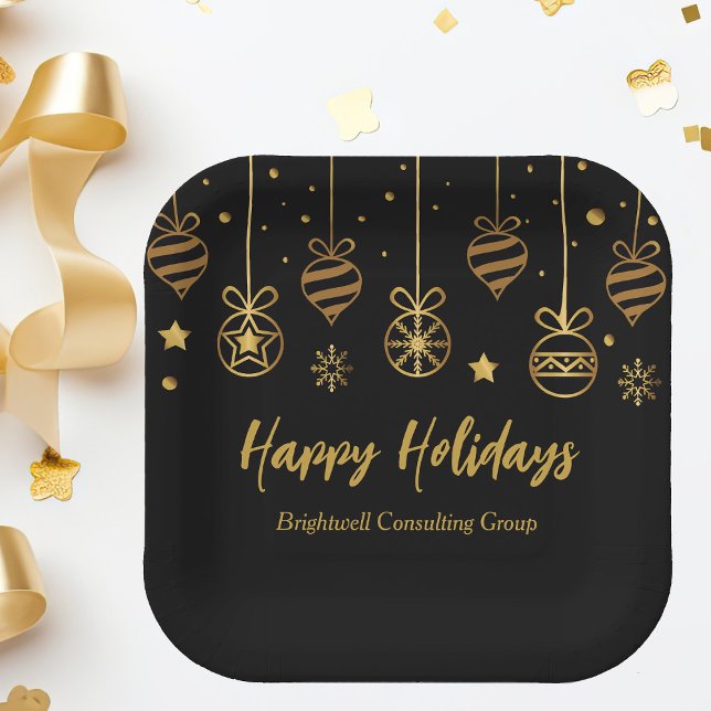 Elegant Black Gold Custom Business Holiday Party Paper Plate (Creator Uploaded)