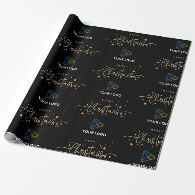 Elegant Black Gold Custom Business Logo Christmas Wrapping Paper (Unrolled)