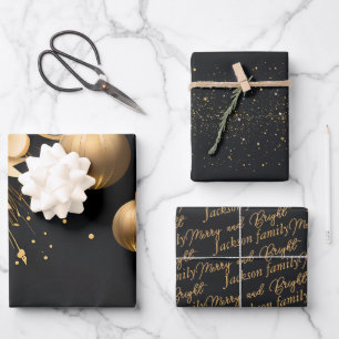 Elegant Black & Gold Custom Christmas Wrapping Paper Sheet